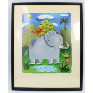 Sophie Harding "Nellie The Elephant" Framed Nursery Art Print 11 3/4" X 9 1/2"